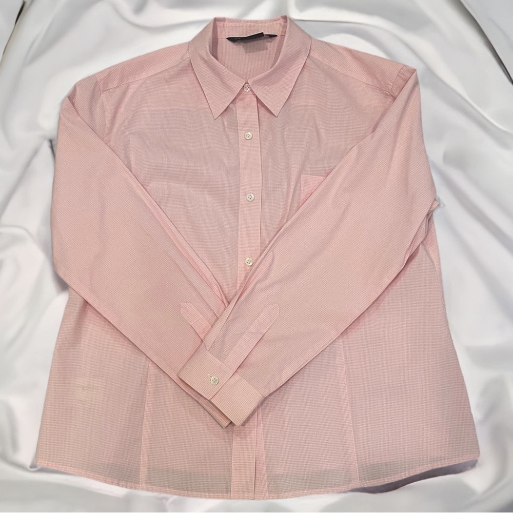 Laura Ashley Fine Pink and White Gingham Print Classic Button Down Size 12 - Picture 2 of 6